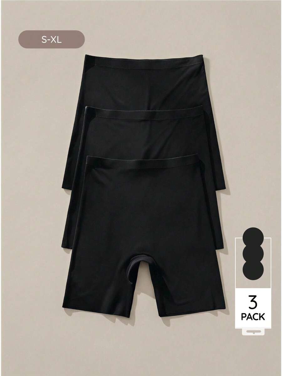 Bralution 3 piezas Pantalones cortos sólidos antiexposición - Negro - Ver 1