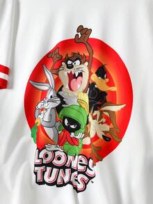 Flirla LOONEY TUNES X SHEIN Women's Casual Loose Cartoon Print Short Sleeve T-Shirt, Suitable For Leisure, Commuting, And Dating - Red and White - View 6