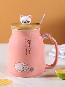 Zazumi Cute Cartoon Cat Ceramic Cup With Lid Spoon, Large Capacity Mug, Home Coffee Cup, Breakfast Milk Water Cup, Suitable For Valentine's Day Gift, Birthday Gift, Christmas Gift - Multicolor - View 16