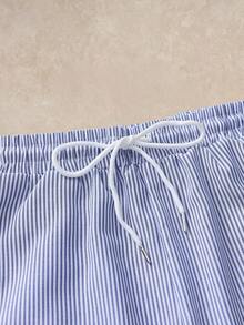 Courvante 男士休閒 Polo 衫套裝，圖案、條紋、刺繡，白色上衣搭配藍色條紋短褲，鈕扣設計，2 件組，人造絲材質，柔軟垂墜，適合高爾夫球與休閒穿著 - 白色 - 查看 11