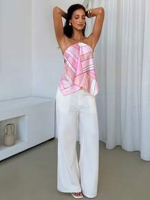 Aloruh Women's Elegant Tropical Dusty Pink Chiffon Printed Halter Neck Tie-Up Beach Holiday Night Out Vacation Vacation Top Summer - Pink - View 6
