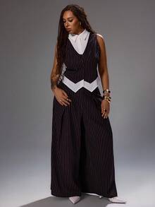 Rustia Plus Size 2 Pieces Set Casual Comfortable Vest Top And Long Pants Set, Spring Summer Autumn - Brown - View 4