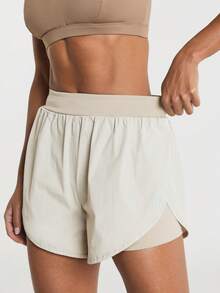 11SKNDS High Waist Running Shorts With Built-In Liner, Split Hem, Ideal For Summer Workouts And Outdoor Activities, Training & Hy-Rox - Beige - View 1