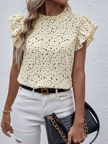 SHEIN LUNE Mock Neck Frill Trim Ruffle Blouse For New Year Clothes - Apricot - View 8