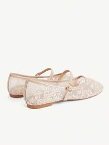 CUCCOO CHICEST Women's Shoes, Apricot Flower Mesh Square Toe Flats, Embroidered Retro Mary Jane Mesh Shoes - Apricot - View 6