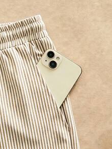 HIMLAND Pantalones cortos casuales de hombre con cintura de cordón, rayas y bolsillos - Marrón - Ver 4