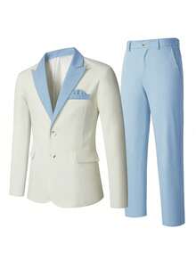 Manfinity Bizformal Conjunto de traje para hombre verde & blanco con vibra de boda primavera/verano - Multicolor - Ver 6