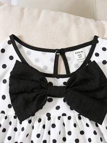 SHEIN Tween Girl Black Bow Flutter Sleeve T-Shirt Set, Vacation, Outdoor, Back To School, Fall - White - View 2