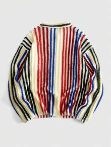 ROMWE MEN Street Life Men's Autumn/Winter Fashion Colorful Striped Cardigan - Multicolor - View 2