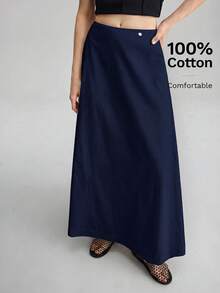 Ontre Women's Comfortable Skin-Friendly Premium Textured Fabric Fitted A-Line Skirt With Side Shell Button Decoration, Vacation Beach Casual Fashion Low-Key Old Money Style High-End Cruise Wear, Minimalist Luxury Quality Essential Outfit, Fashion Business Casual Urban Women's Office Wear, City Commute High-Quality Airport Wear, All-Season Versatile Clothing - Navy Blue - View 7