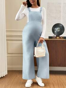SHEIN Maternity Striped Pocket Design Casual Overalls Fall - Blue - View 6