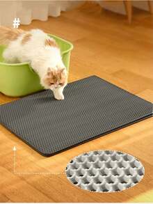 1pc EVA Cat Litter Mat, Double Layer Washable Mat For Indoor Cats - Black - View 6