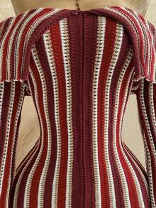 Soleia Colorblock Striped Off-Shoulder Bell Sleeve Mini Knit Dress - Multicolor - View 4