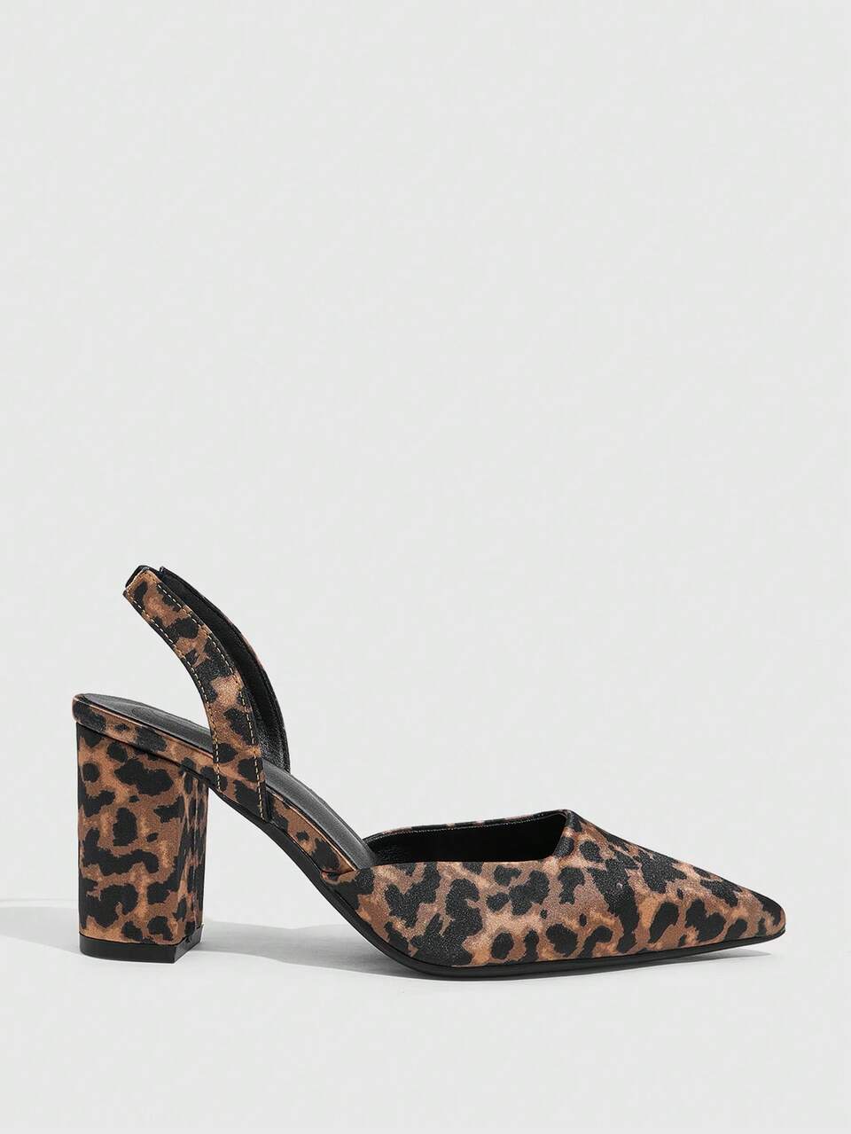 CUCCOO SZL Women's High-Heeled Shoes Spring And Autumn Fashion New Caramel Satin Retro Leopard Print Commuting Elegant Style Pointed Thick-Heeled Sandals