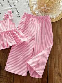 Emery Rose Kids Emery Rose Kids 女童編織素色細肩帶上衣與長褲兩件套 - 粉色 - 查看 6