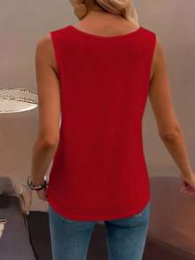 Zayélia Summer New Sleeveless Wide Strap Square Neck Loose Fit Slimming Women's Tank Top - Red - View 2
