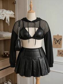 Comfortcana Plus Size Black Knit Cropped Top - Black - View 5