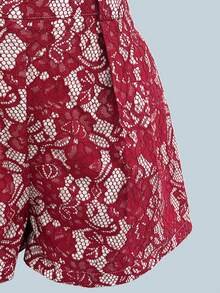 Selianne Women's Fashion Solid Color Halter Tie Tank Top And Lace Ruffle Shorts Set - Burgundy - View 5