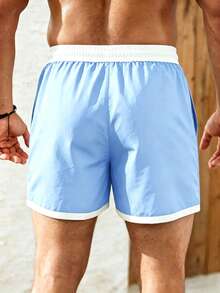 Palasendo Men's Colorblock Drawstring Waist Pocket Beach Shorts - Multicolor - View 2