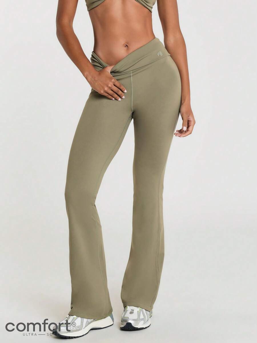11SKNDS Flare Leg Yoga Pants With High Waistband And Crossover Waist ...