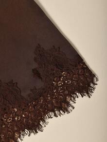 Poéselle Women's Solid Color Round Neck Lace Hem Sleeveless Short Dress Dinner Date Date Night Dark Brown Summer Minimalist Elegant - Brown - View 8