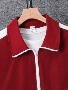 SHEIN Teen Boys Casual Comfortable Versatile Fun Colorblock Jacket, Suitable For School And Outings - Multicolor - View 4