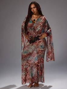 Rustia Vintage Sexy V-Neck Y2K Street Style Leopard Print Batwing Sleeve Hot Girl Personalized Vacation Style Elegant Plus Size Women's Dress Fall - Multicolor - View 8
