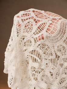 Anewsta Elegant Round Neck Hollow-Out Water-Soluble Crochet & Knit Cape 2 Pieces Women's Top - Apricot - View 8