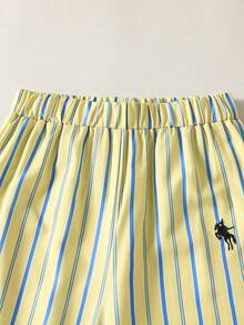 SHEIN Tween Girl Collared Long Sleeve Shirt And Striped Pants Set - Multicolor - View 8