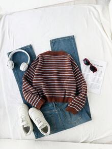 SHEIN 女童秋冬時尚極簡厚針織長袖上衣 - 彩色 - 查看 2