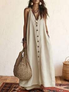 Linhara CURVE Women's New Summer Casual Vacation Daily Versatile Long Dress - Apricot - View 5