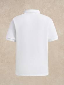 Courvante 男士休閒 Polo 衫套裝，圖案、條紋、刺繡，白色上衣搭配藍色條紋短褲，鈕扣設計，2 件組，人造絲材質，柔軟垂墜，適合高爾夫球與休閒穿著 - 白色 - 查看 4