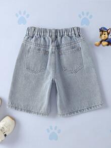 SHEIN | PAW Patrol 1pc Fun Casual Style Young Boy Cartoon Pattern Denim Shorts - Light Wash - View 2
