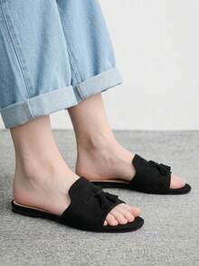 CUCCOO BIZCHIC 女款麂皮質感經典平底拖鞋，舒適百搭，適合夏季通勤與辦公穿著 - 黑色6 - 查看 3