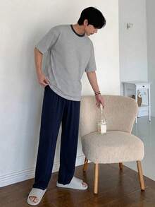 DAZY 夏季條紋T恤與純色長褲男士居家休閒套裝 - 彩色 - 查看 4