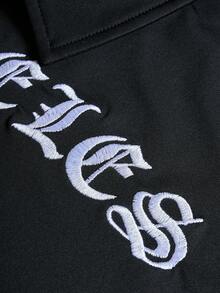PAVTROS 男士街頭風熱銷 INS 風格洛杉磯哥德字母刺繡工藝日常男友丈夫禮物週年紀念禮物黑色 Polo 衫 - 黑色 - 查看 6