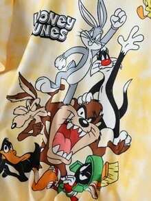 Flirla LOONEY TUNES X SHEIN 大尺碼女款夏季時尚街頭風休閒通勤度假趣味卡通紮染印花短袖T恤 - 彩色 - 查看 3