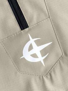 PAVTROS 男士休閒連帽雙層設計百搭運動休閒刺繡圖案時尚Ins風適合四季街頭風寬鬆圖案情侶款我愛我的男朋友街頭風雙層連帽半拉鍊彈性抽繩下擺 - 米色 - 查看 5