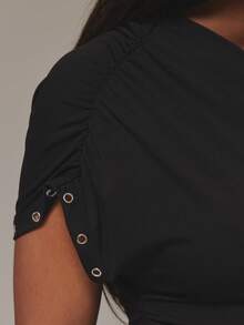 MUSERA Black Cold Shoulder Stud Detail Top Summer Fall Winter Day Outfit Womens Halloween Club Night Out Sexy - Black - View 6