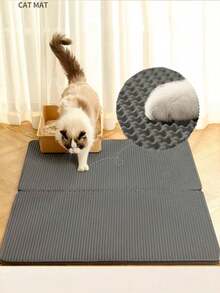 1pc EVA Cat Litter Mat, Double Layer Washable Mat For Indoor Cats - Black - View 5