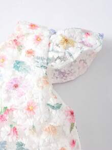 SHEIN Glamorique Kids 女嬰無袖公主洋裝，蕾絲刺繡與彩色印花，背部可拆卸大蝴蝶結，適合週歲派對、生日派對、婚禮花童、家庭聚會、儀式感場合、日常出遊、拍照、度假、畢業舞會 - 彩色 - 查看 7