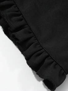 Dazy Plus Slim Fit Cropped Flare Leggings Casual Pants With Patchwork Frill Trim Elegant Long Pants - Black - View 5