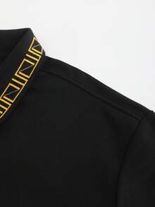 Manfinity Homme Men's Plus Size Polo Shirt With Geometric Pattern, Suitable For Dating, Vacation, Party, Beach, Daily Wear, Gathering, Outdoor Activities, Commuting, Street Style - Black - View 6