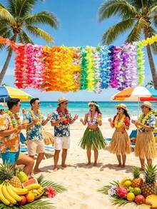 10/20/50pcs Hawaiian Lei Necklaces – Colorful Tropical Leis For Dance Parties, Summer Beach & Pool Party Decorations (Assorted Colors) - Multicolor - View 2