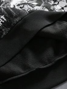 ROMWE MEN Men's Casual Loose Fit Angel Print Hoodie, Autumn/Winter - Black - View 6