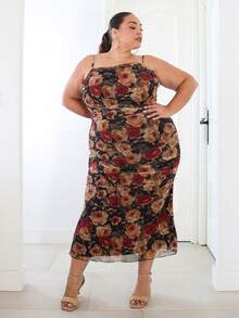 Pretty and Ole Vestido Midi Talla Grande Vintage Años 70 con Estampado Floral de Pintura al Óleo, Fruncido, Ajuste Ceñido, Bajo de Sirena, Estilo Bustier y Corsé, para Citas, Verano y Fiesta - Multicolor - Ver 5
