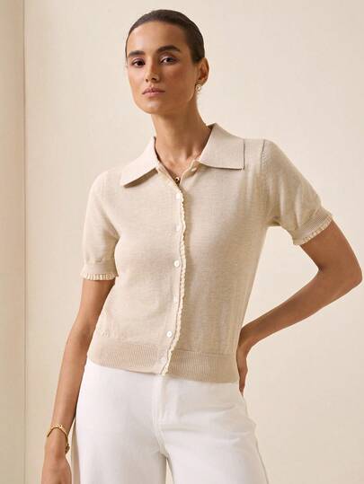 Briarwyn Cardigan court à manches courtes de couleur unie, décontracté et polyvalent pour un usage quotidien pour femmes