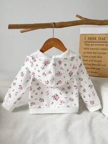 SHEIN Vintaside Kids 女嬰女童秋冬長袖連帽簡約休閒花卉數位印花夾克，適合外出、公園散步、度假、露營與休閒穿著 - 彩色 - 查看 2