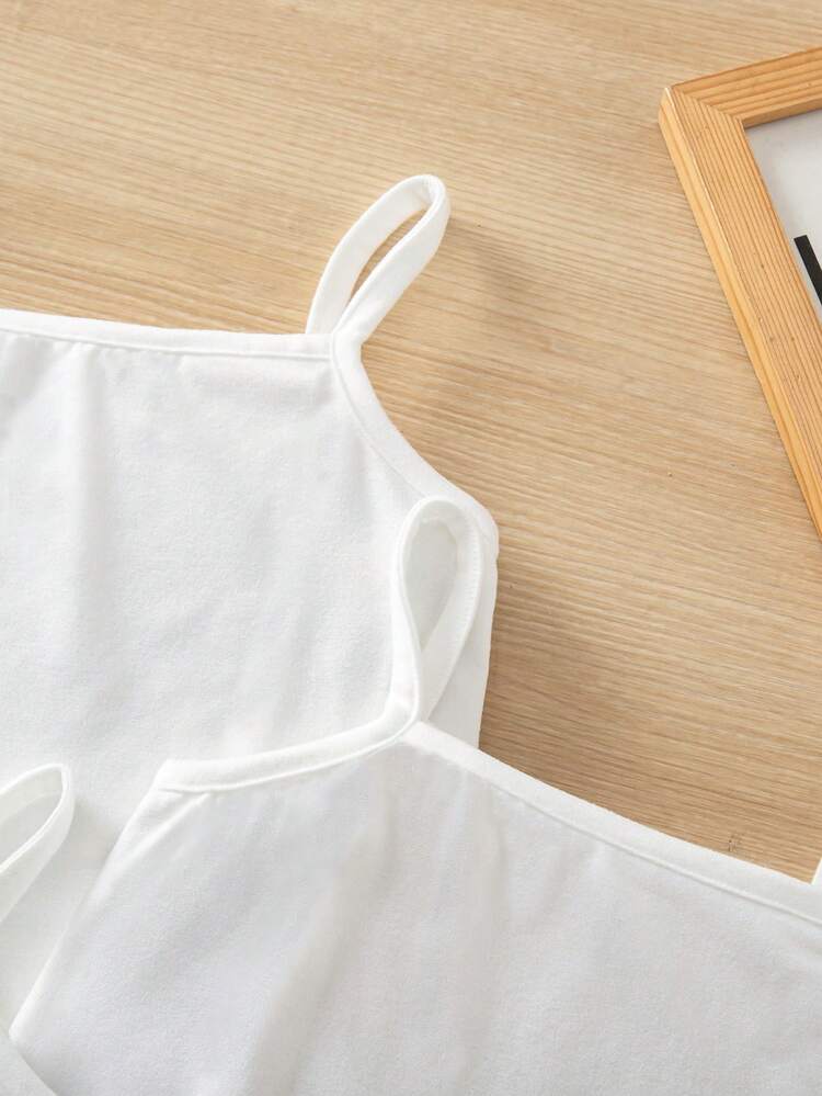 SHEIN Random 8 PC Send 3 PC Kids Young Girl Young Girl 3pcs White Ribbed Knit Cami Top Back To School - White - View 6