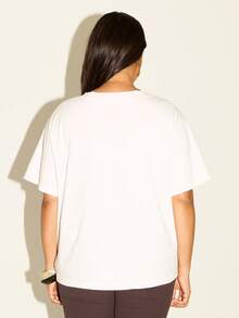 FASHION SZN Plus Size Women's Solid Color V-Neck Casual Versatile Daily Outing Short Sleeve T-Shirt - White - View 2